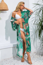 Load image into Gallery viewer, Floral Tie Waist Duster Cover Up
