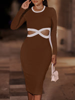 Load image into Gallery viewer, Contrast Cutout Ribbed Bodycon Dress
