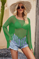 Load image into Gallery viewer, Tassel Hem Lux Long Sleeve Cover Up
