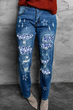 Load image into Gallery viewer, Nika Printed Patch Distressed Boyfriend Jeans
