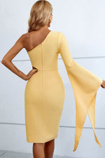 Load image into Gallery viewer, Cutout Split Flare Sleeve One-Shoulder Dress
