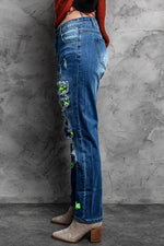 Load image into Gallery viewer, Nika Printed Patch Distressed Boyfriend Jeans
