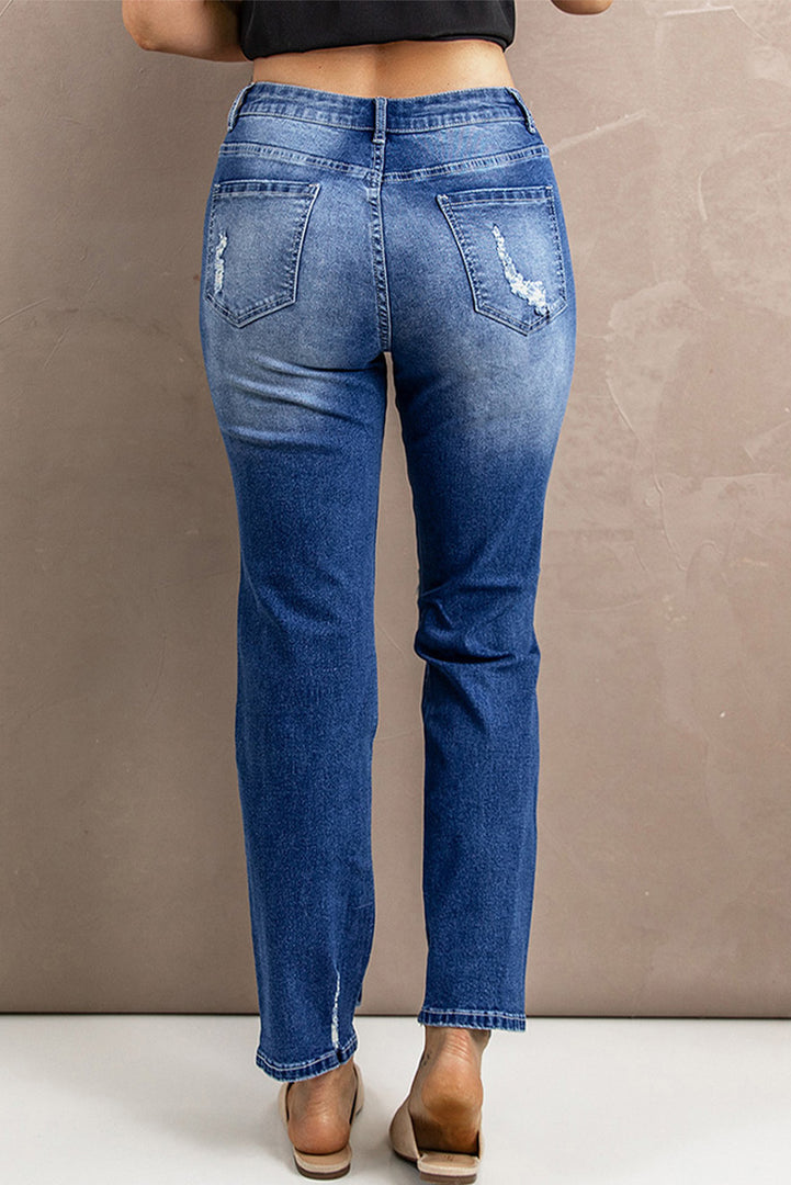 Nika Distressed High-Rise Jeans with Pockets