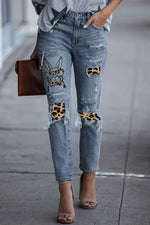 Load image into Gallery viewer, Nika Easter Leopard Patch Bunny Graphic Jeans
