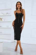 Load image into Gallery viewer, Spaghetti Strap Spliced Mesh Slit Back Dress
