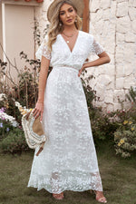 Load image into Gallery viewer, Embroidered Short Sleeve Surplice Neck Maxi Dress
