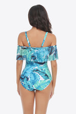 Load image into Gallery viewer, Botanical Print Cold-Shoulder Layered One-Piece Swimsuit
