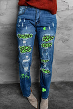 Load image into Gallery viewer, Nika Printed Patch Distressed Boyfriend Jeans
