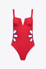 Load image into Gallery viewer, Contrast Trim Cutout Notched Neck One-Piece Swimsuit
