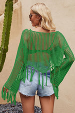 Load image into Gallery viewer, Tassel Hem Lux Long Sleeve Cover Up
