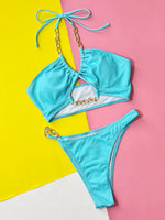 Load image into Gallery viewer, Halter Neck Chain Detail Two-Piece Bikini Set
