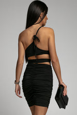 Load image into Gallery viewer, One-Shoulder Cutout Ruched Bodycon Dress
