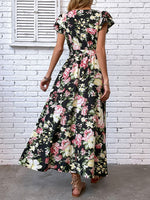 Load image into Gallery viewer, Floral Flutter Sleeve Tie-Waist Split Dress
