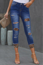 Load image into Gallery viewer, Nika Leopard Patch Distressed Cropped Jeans
