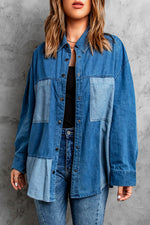 Load image into Gallery viewer, Color Block Snap Denim Jacket
