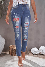 Load image into Gallery viewer, Nika Leopard Patch Ankle-Length Jeans
