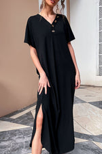 Load image into Gallery viewer, Decorative Button V-Neck Slit Maxi Dress
