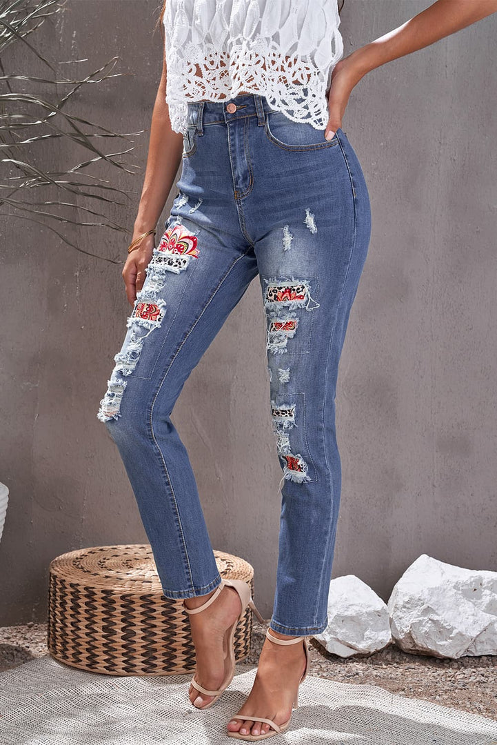 Nika Leopard Patch Ankle-Length Jeans