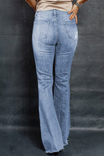 Load image into Gallery viewer, Distressed Raw Hem Flare Jeans
