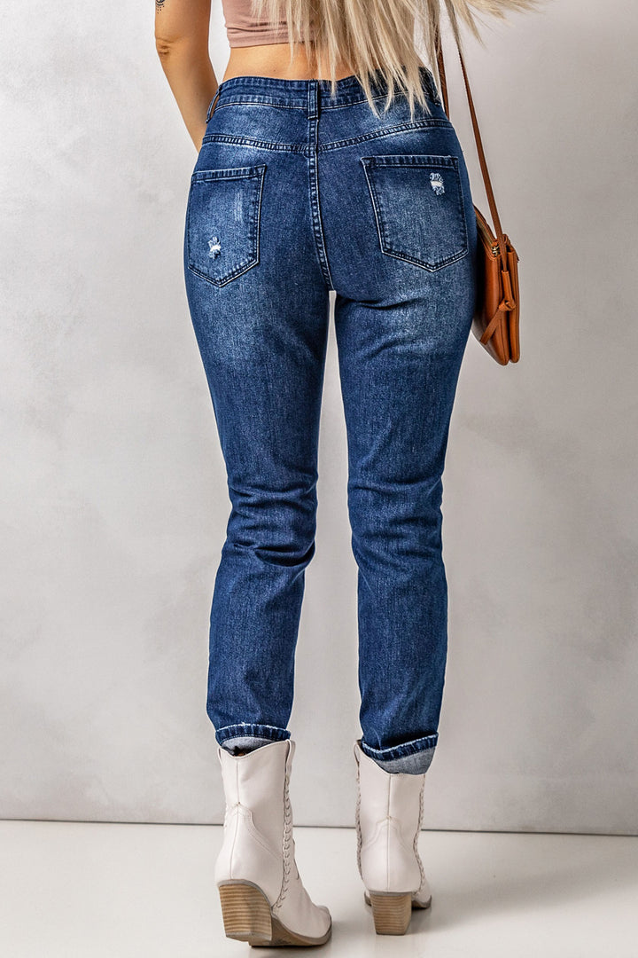 Nika Distressed High Waist Jeans with Pockets