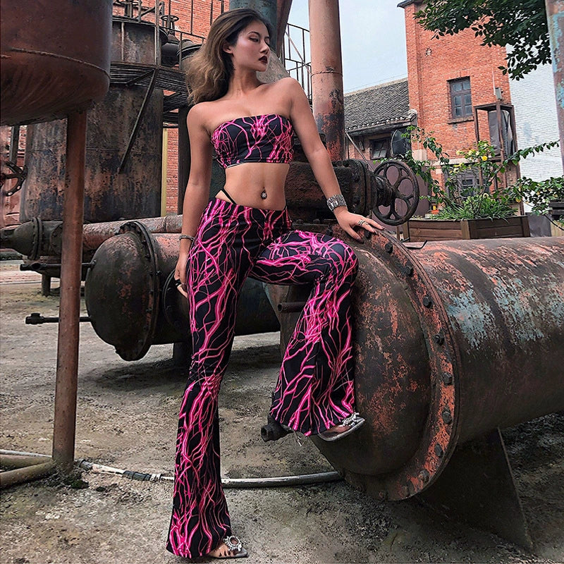 Leilani Black and Electric Pink Two-Piece Pants Outfit