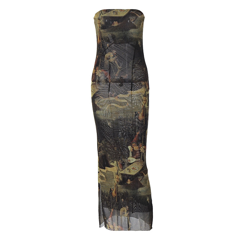 Maya Strapless Vintage Print Dress