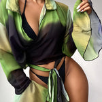 Load image into Gallery viewer, Zaria Long Sleeve Chiffon Shirt Three-piece Bikini Set
