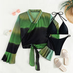 Load image into Gallery viewer, Zaria Long Sleeve Chiffon Shirt Three-piece Bikini Set
