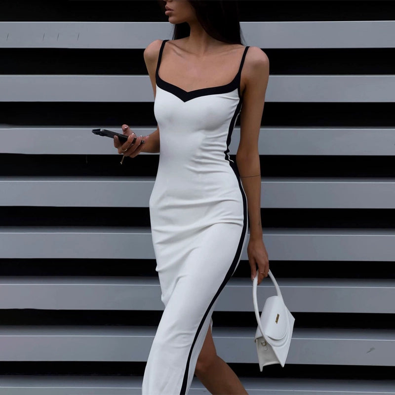 Jade Black Accented Long White Dress