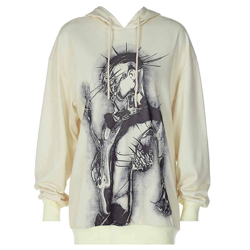 Hazel Spikes Print Long Sleeve Hooded Sweatshirt