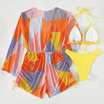 Load image into Gallery viewer, Zhuri Long Sleeve Geo Print Three-piece Bikini Set
