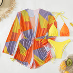 Load image into Gallery viewer, Zhuri Long Sleeve Geo Print Three-piece Bikini Set
