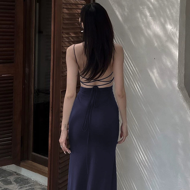 Elena Backless Long Satin Dress