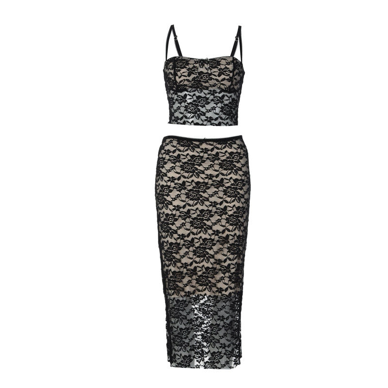 Grace Black Lace Double-layer Two-piece Set