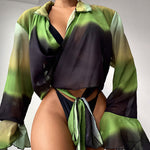 Load image into Gallery viewer, Zaria Long Sleeve Chiffon Shirt Three-piece Bikini Set
