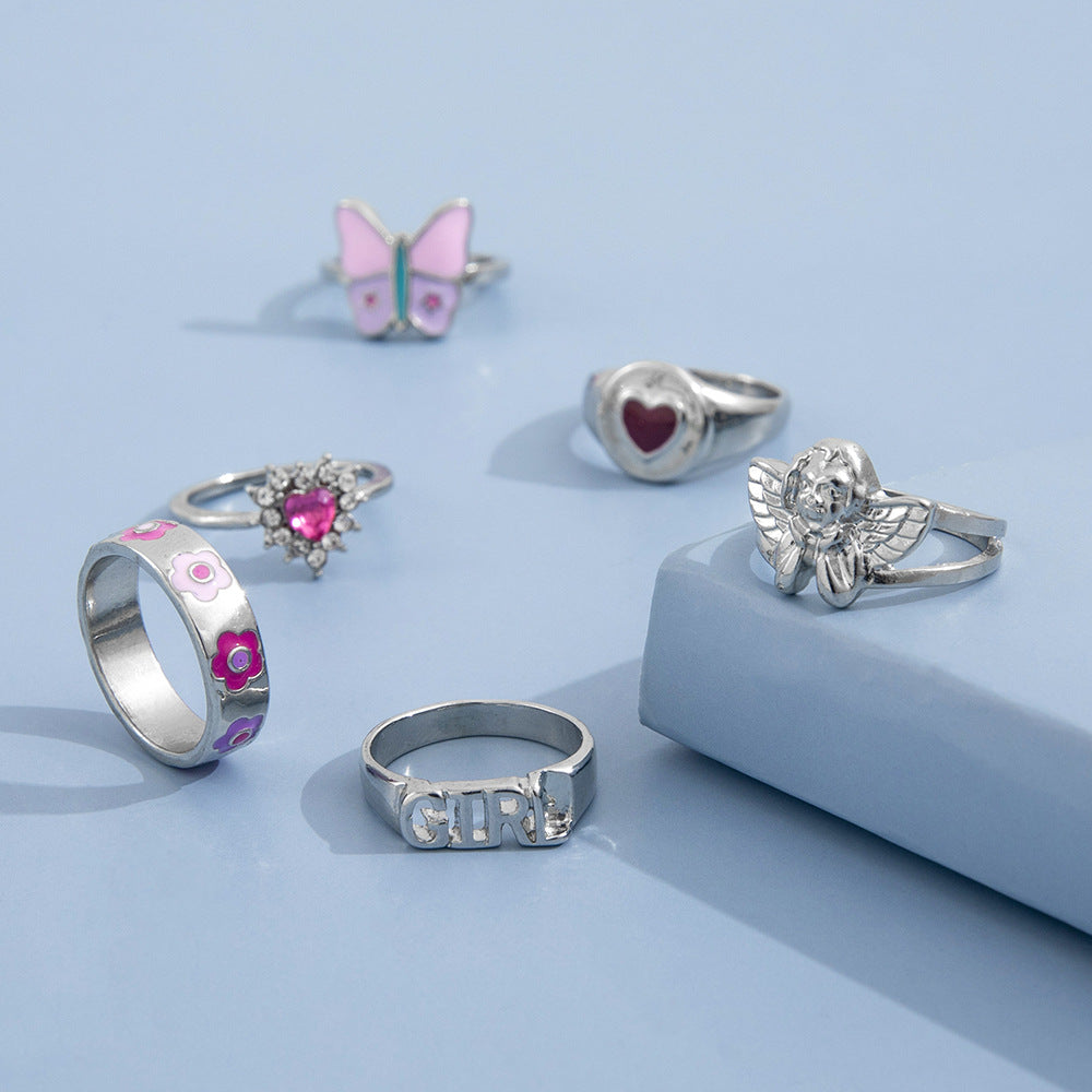 Sadie Silver and Pink Diamond Ring Set