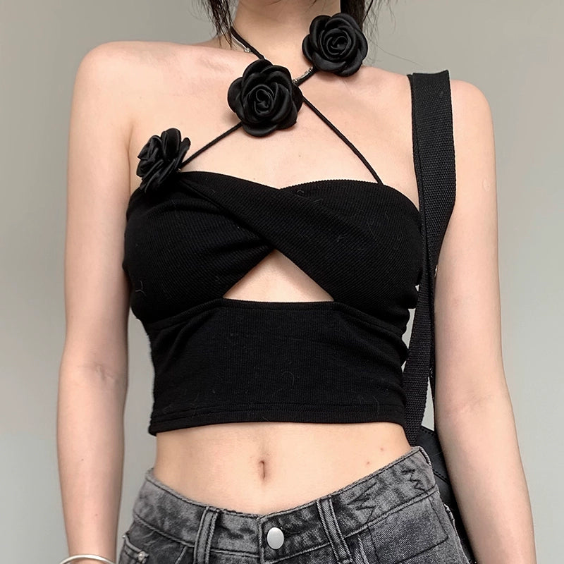 Brooklyn Black Roses Crop Top