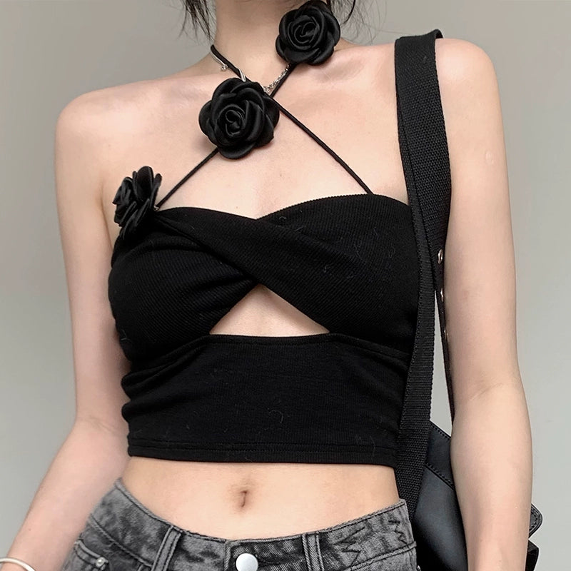 Brooklyn Black Roses Crop Top