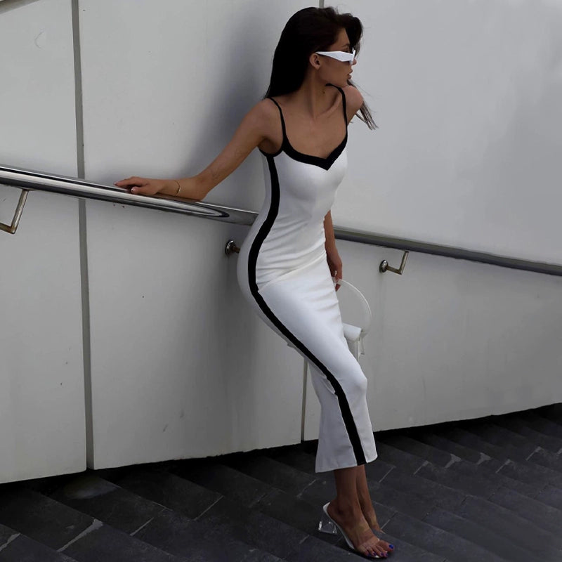 Jade Black Accented Long White Dress