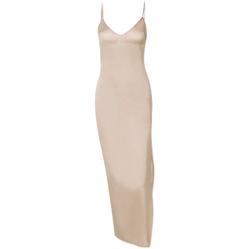 Leah French V-neck Satin Dress