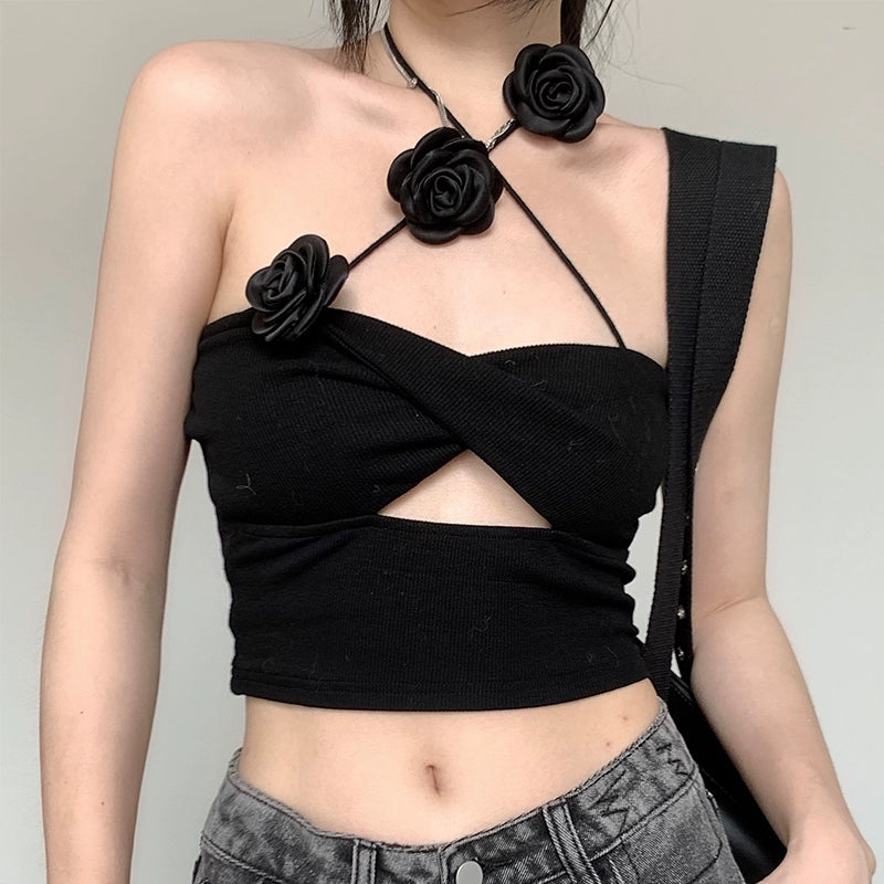 Brooklyn Black Roses Crop Top