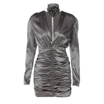 Load image into Gallery viewer, Skylar Scrunch Satin Finish V-Neck Dress
