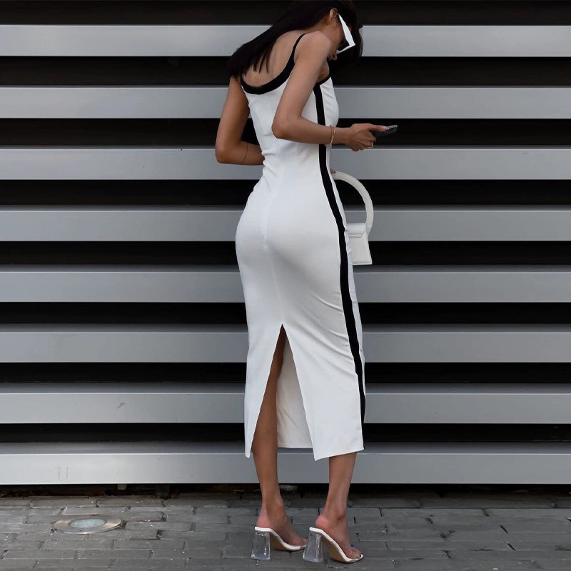 Jade Black Accented Long White Dress