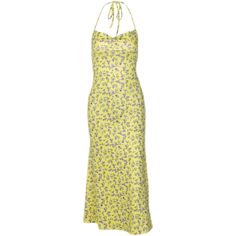 Aubrey Yellow Long Slit Floral Dress