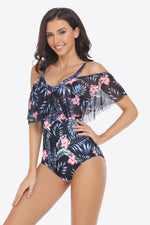 Load image into Gallery viewer, Botanical Print Cold-Shoulder Layered One-Piece Swimsuit
