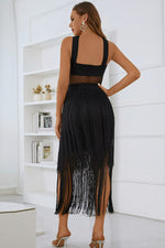 Load image into Gallery viewer, Spliced Mesh Fringe Hem Sleeveless Dress
