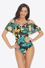 Load image into Gallery viewer, Botanical Print Cold-Shoulder Layered One-Piece Swimsuit
