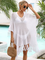 Load image into Gallery viewer, Fringe Trim Dolman Sleeve Openwork Cover-Up
