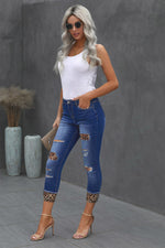 Load image into Gallery viewer, Nika Leopard Patch Distressed Cropped Jeans
