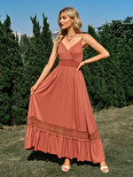 Load image into Gallery viewer, Spaghetti Strap Smocked Waist Spliced Lace Dress
